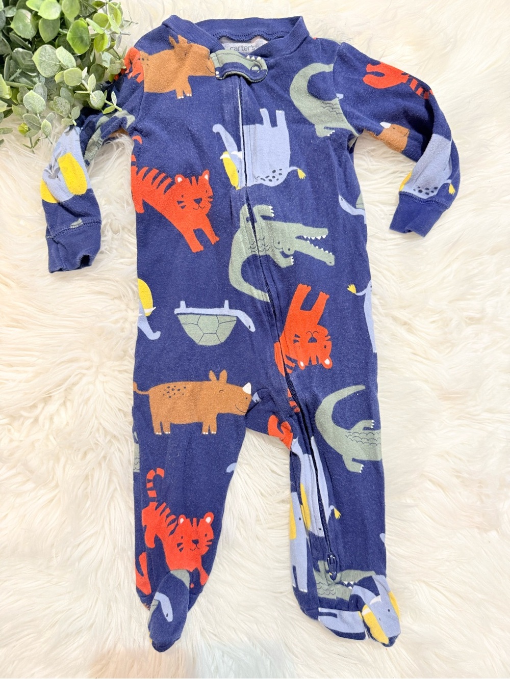 🌿10/$25 • Carter's Navy Animal Print Zip-Up Footed Sleeper
